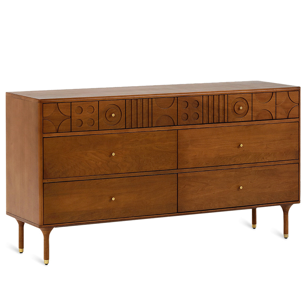Vintage boxwood storage drawer cabinet madrid in white background.