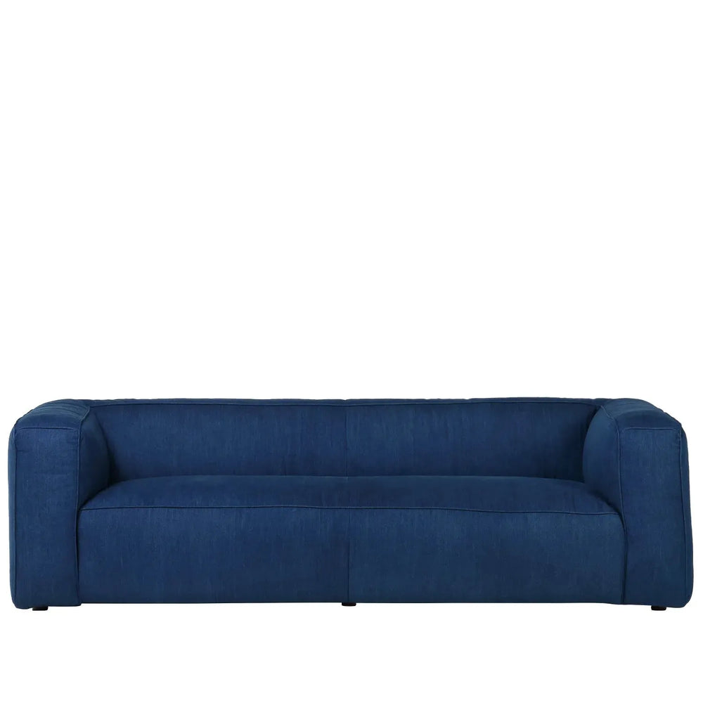 Minimalist canvas fabric 3 seater sofa finesse in white background.