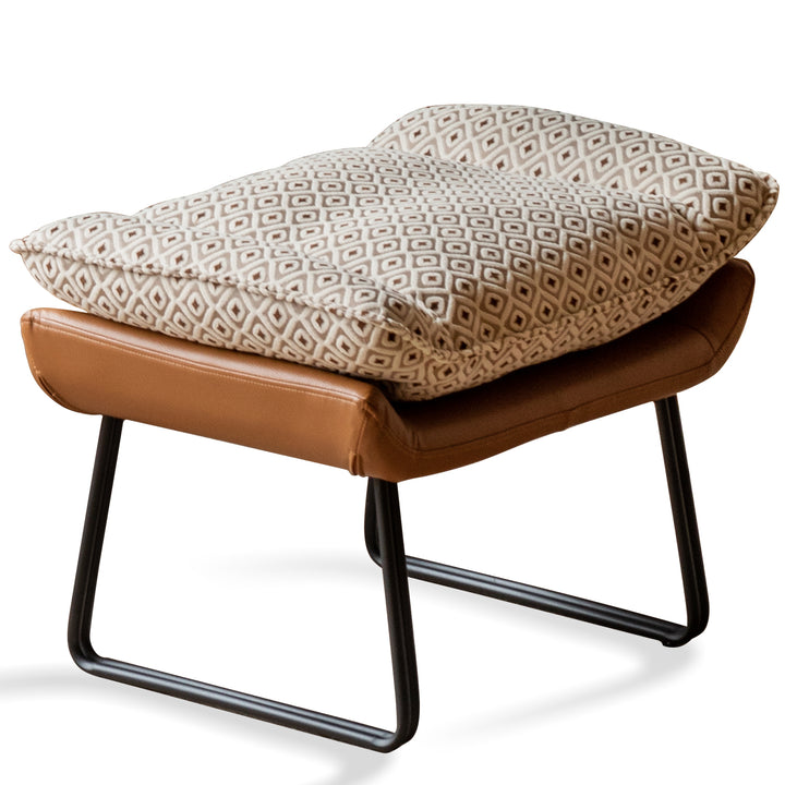 Vintage mixed weave fabric racking chair 1 seater sofa with ottoman eggshell in panoramic view.