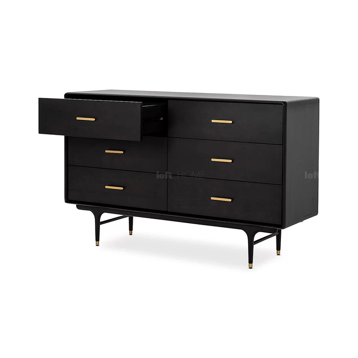 Vintage oak wood storage 6 drawer cabinet nova in panoramic view.