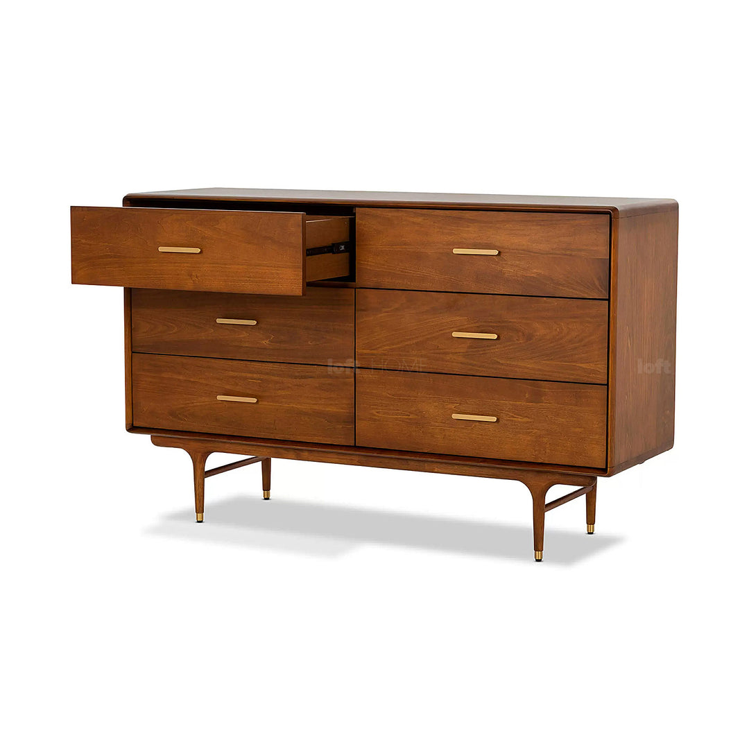 Vintage oak wood storage 6 drawer cabinet nova in details.