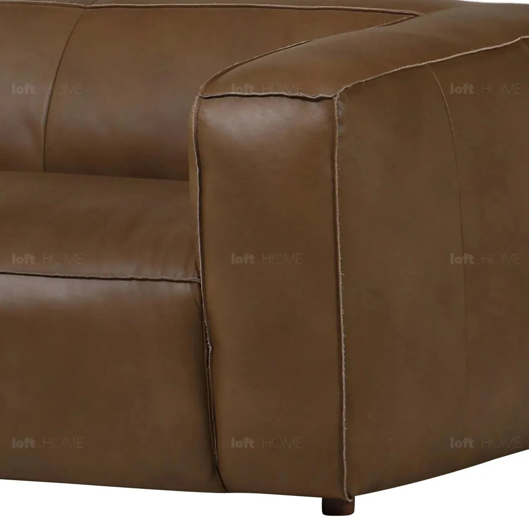 Minimalist genuine leather 3 seater sofa finesse leather in panoramic view.