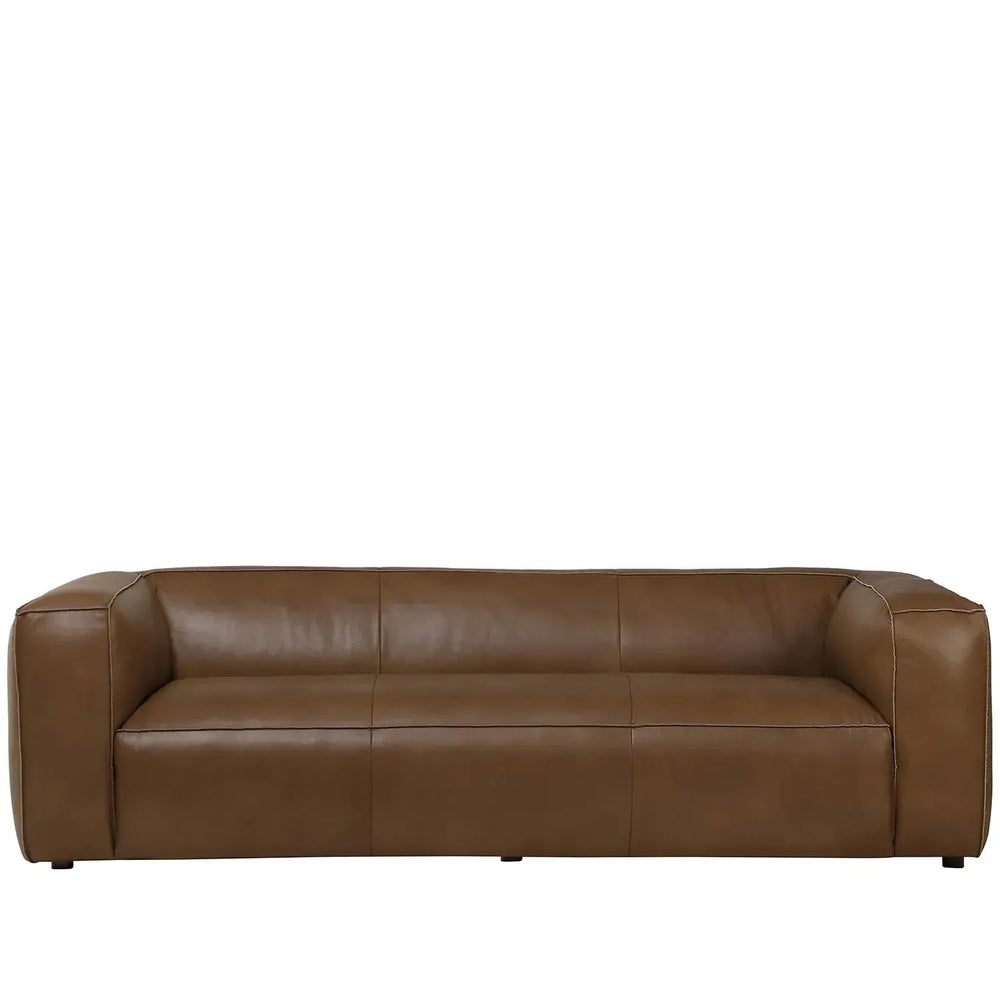 Minimalist genuine leather 3 seater sofa finesse leather in white background.