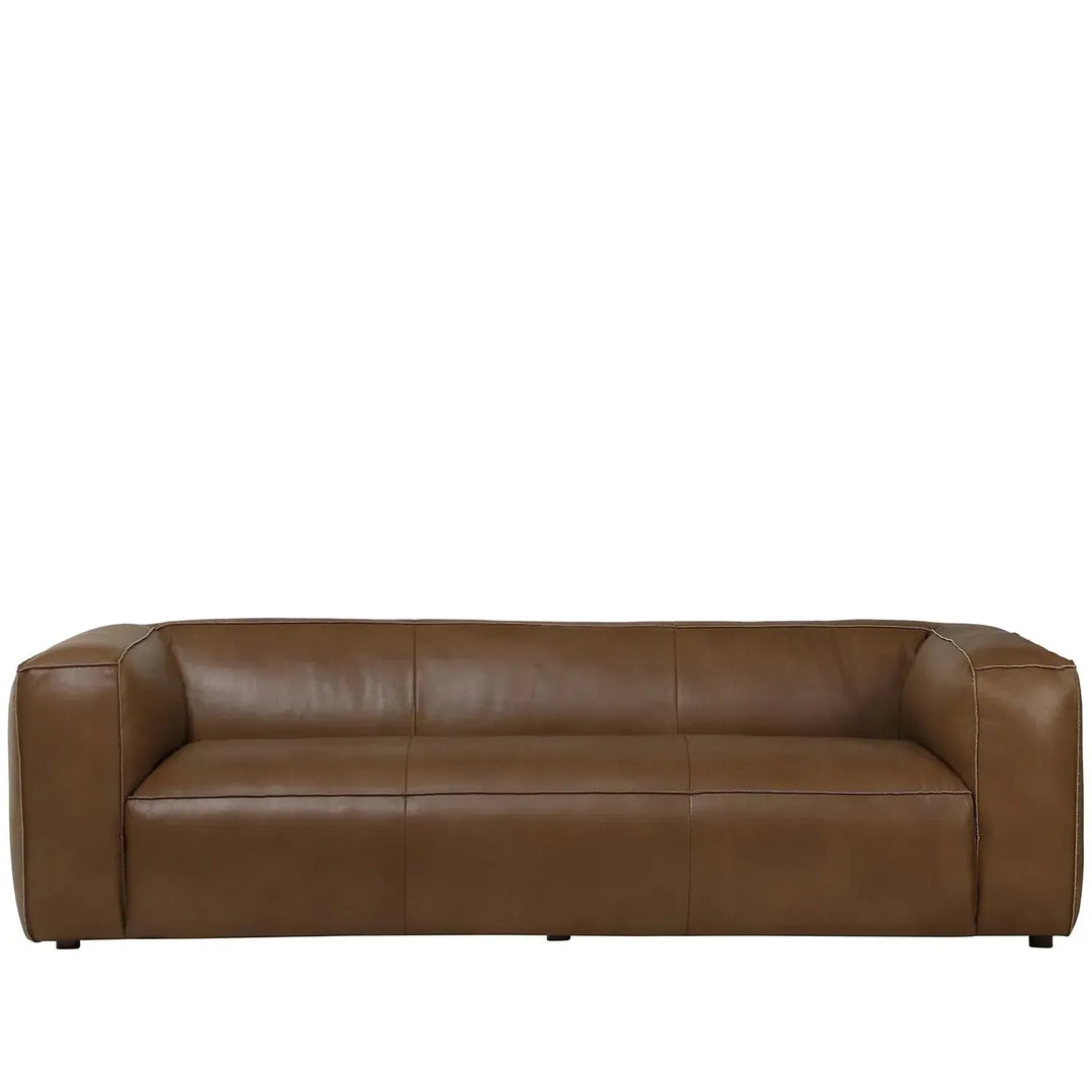 Minimalist genuine leather 3 seater sofa finesse leather in white background.