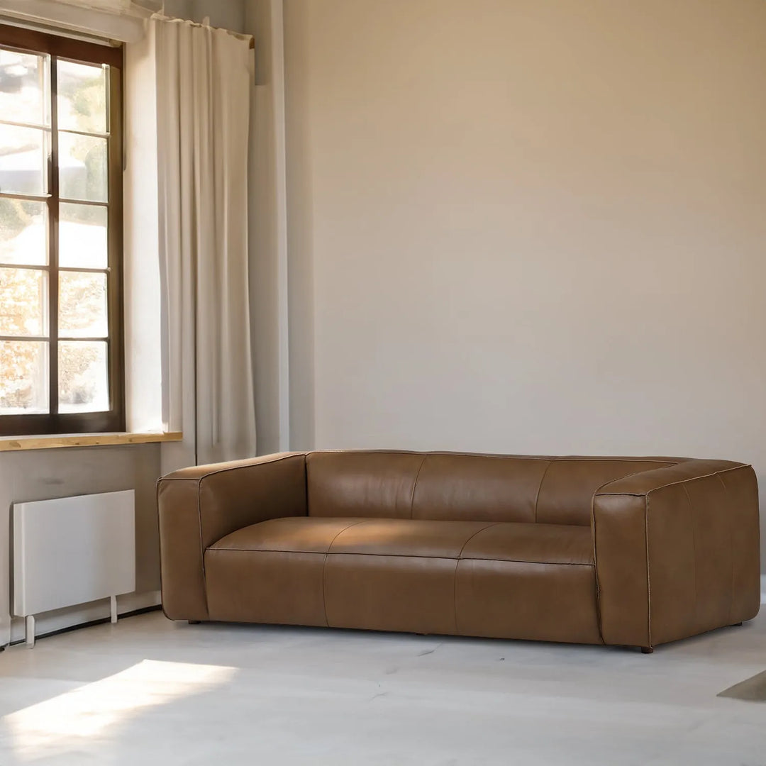 Minimalist genuine leather 3 seater sofa finesse leather primary product view.