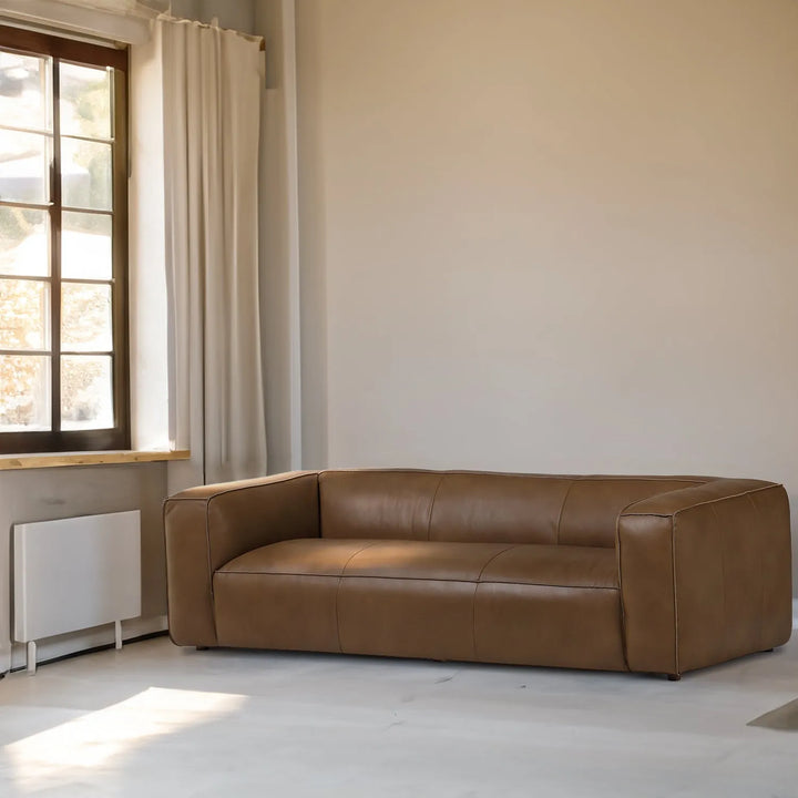 Minimalist genuine leather 3 seater sofa finesse leather primary product view.