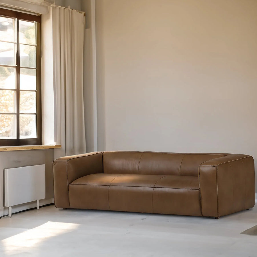 Minimalist genuine leather 3 seater sofa finesse leather primary product view.