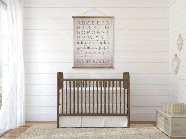 Alphabet & numbers wall decor in details.