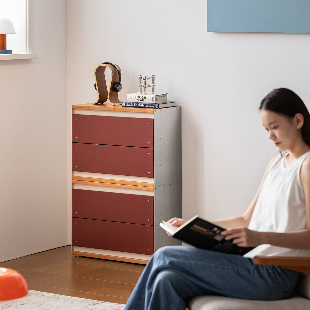 Bauhaus aluminium modular chest of drawer geometric color swatches.