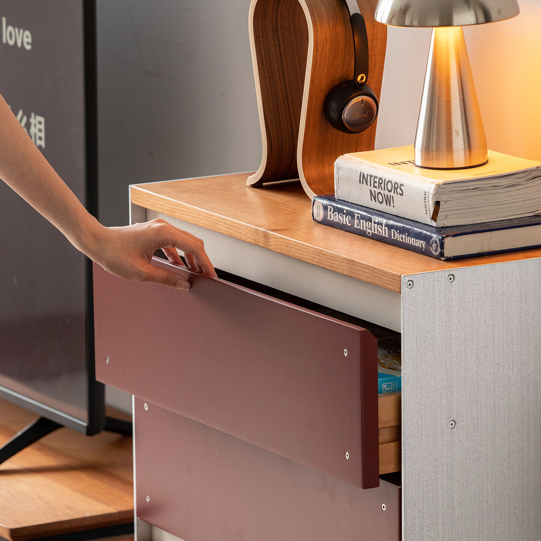 Bauhaus aluminium modular chest of drawer geometric with context.
