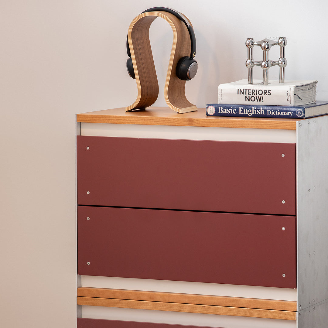 Bauhaus aluminium modular chest of drawer geometric in panoramic view.