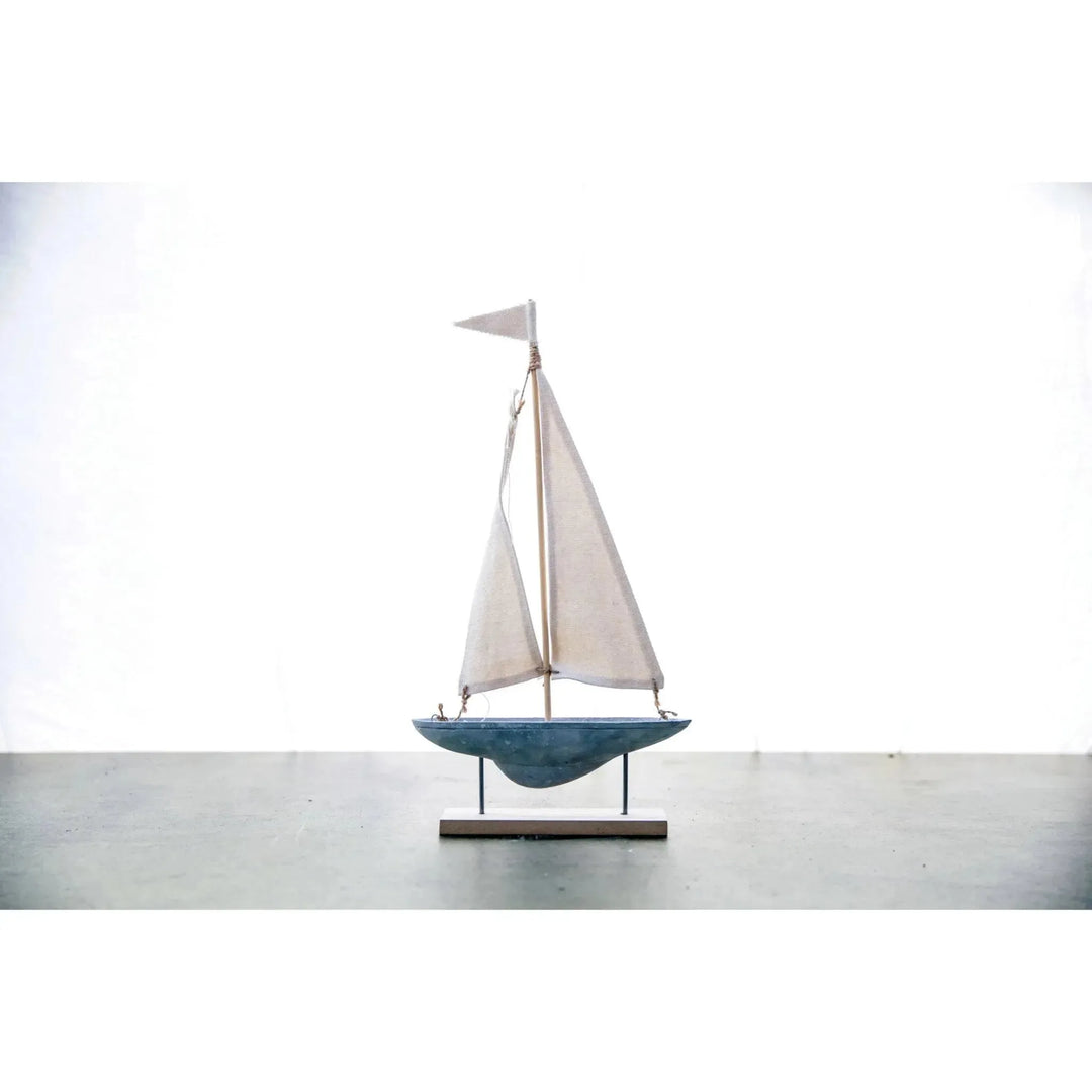 Cement & fabric boat decoration with stand size charts.