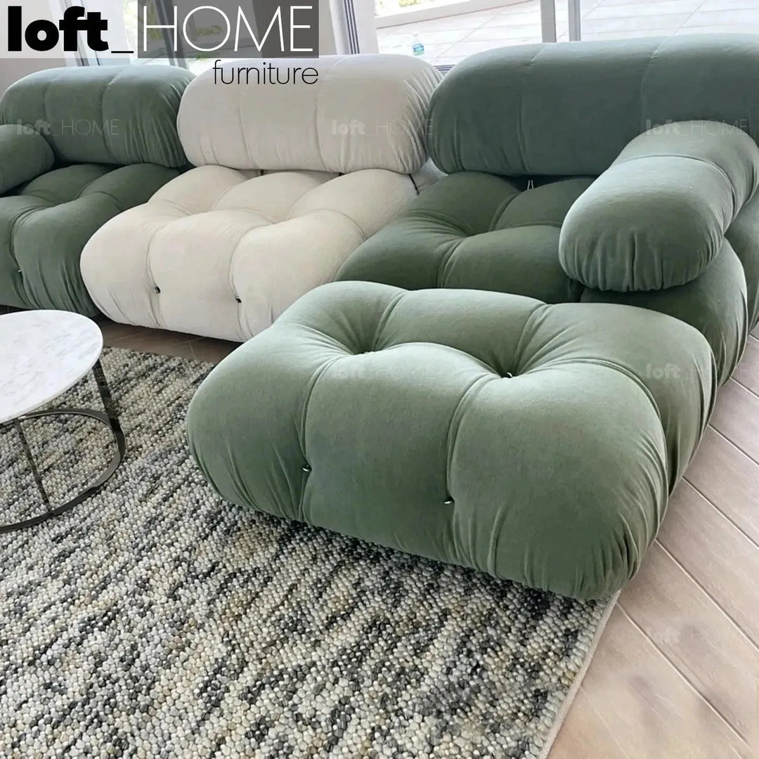 Contemporary fabric 1 seater sofa camaleonda in close up details.