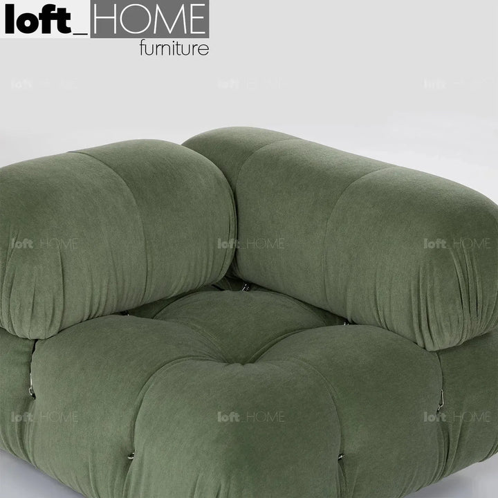 Contemporary fabric 1 seater sofa corner connection camaleonda in close up details.