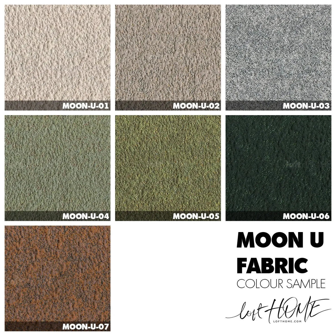 Contemporary fabric 3 seater sofa pebble chaise color swatches.