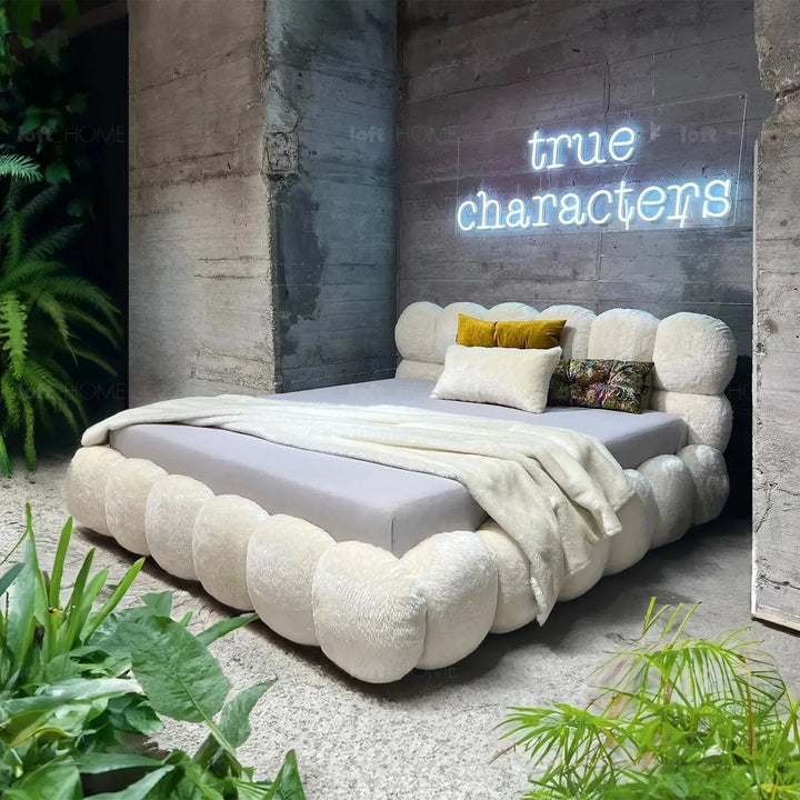 Cream fabric bed pannacotta material variants.