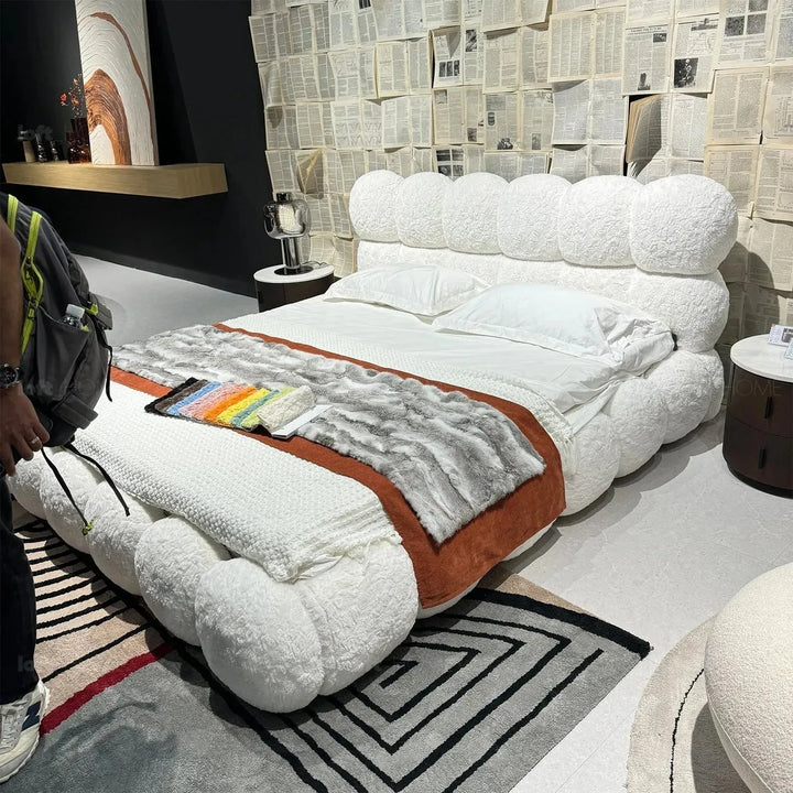 Cream fabric bed pannacotta color swatches.