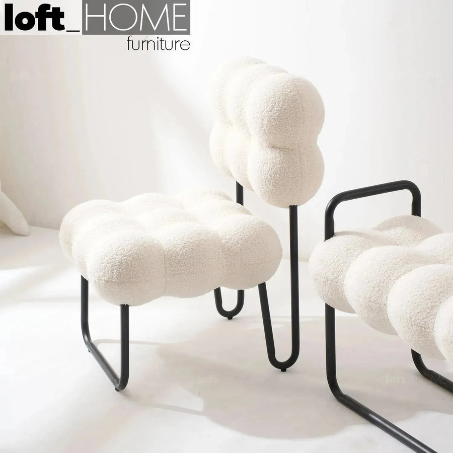 Cream boucle 1 seater sofa souffle primary product view.