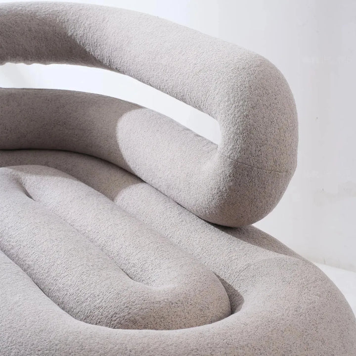 Cream boucle 2 seater sofa meringue in close up details.