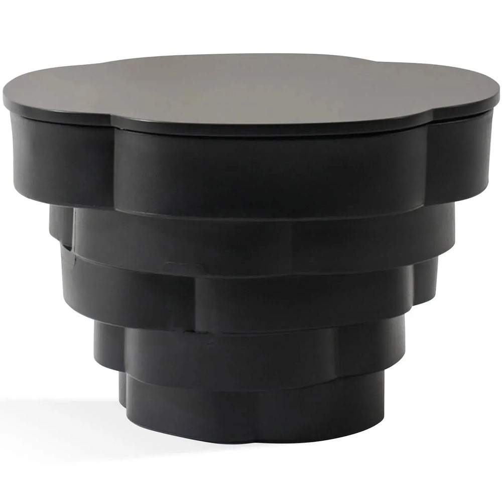 Contemporary wood side table parfait in white background.