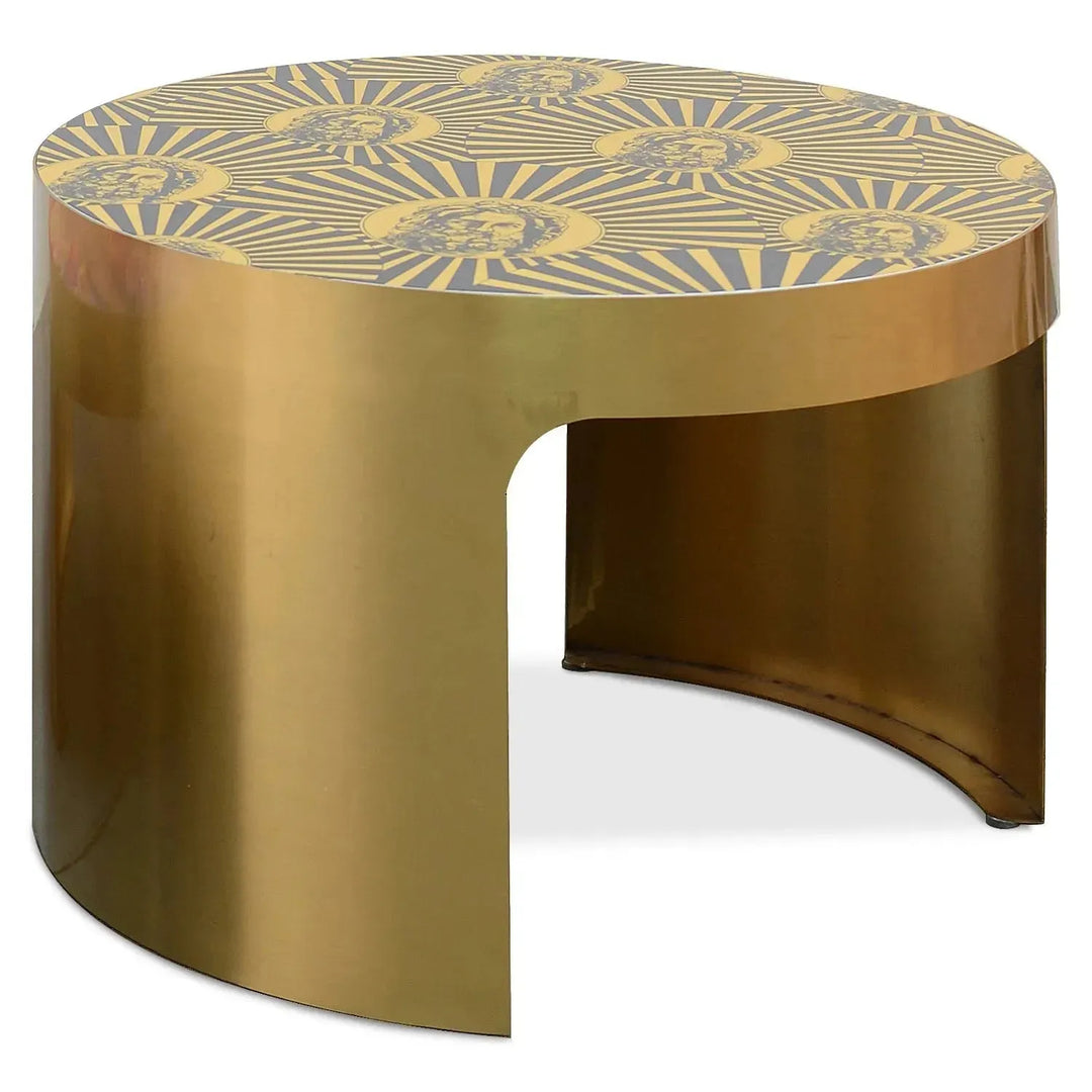 Eclectic steel coffee table roman in white background.