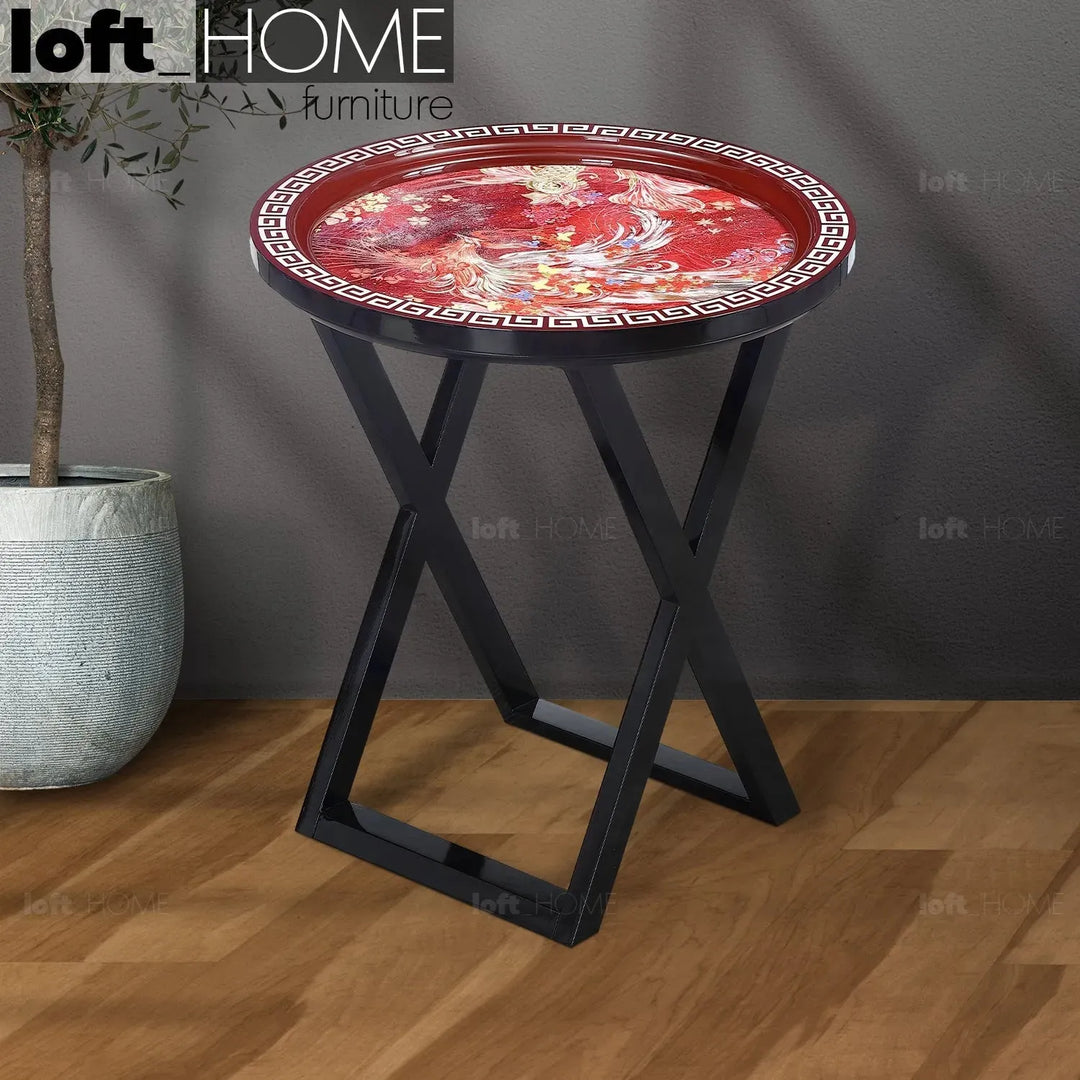 Eclectic wood side table apsara primary product view.