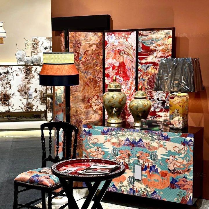 Eclectic wood side table apsara color swatches.