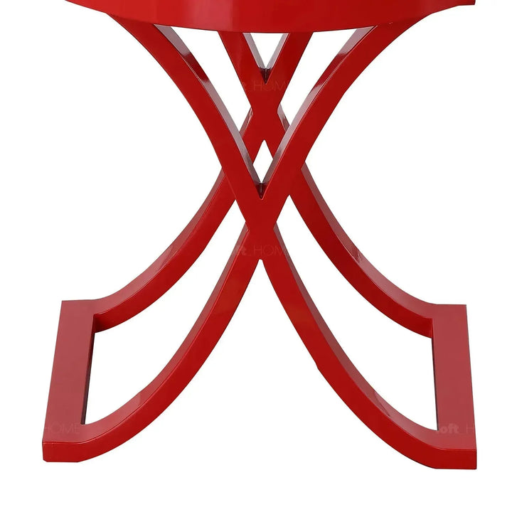 Eclectic wood side table redhood in still life.