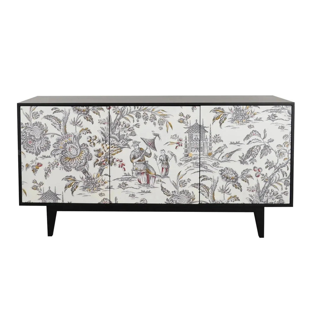 Eclectic wood storage cabinet lotus with context.