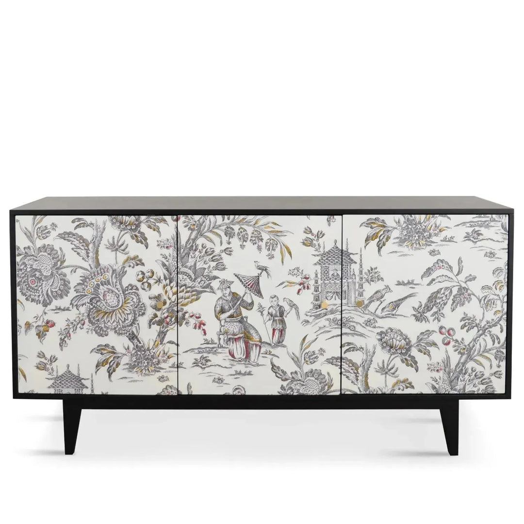 Eclectic wood storage cabinet lotus in white background.