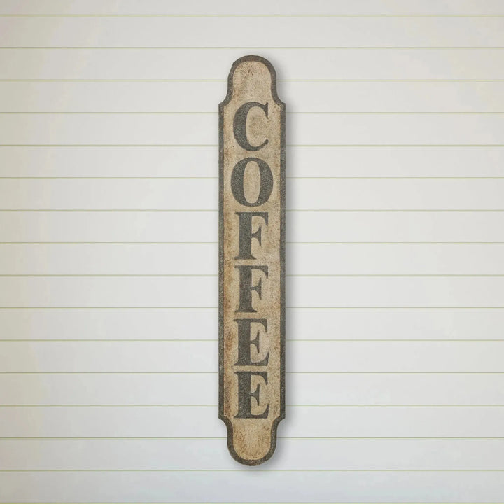 Heavily distressed metal "coffee" wall decor material variants.