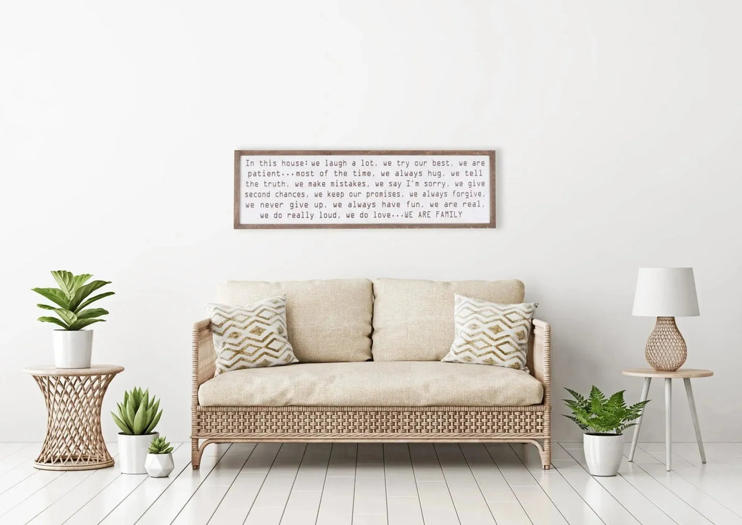 "in this house..." wood framed wall decor color swatches.