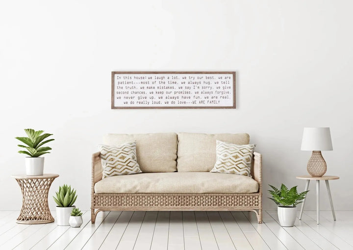 "in this house..." wood framed wall decor color swatches.