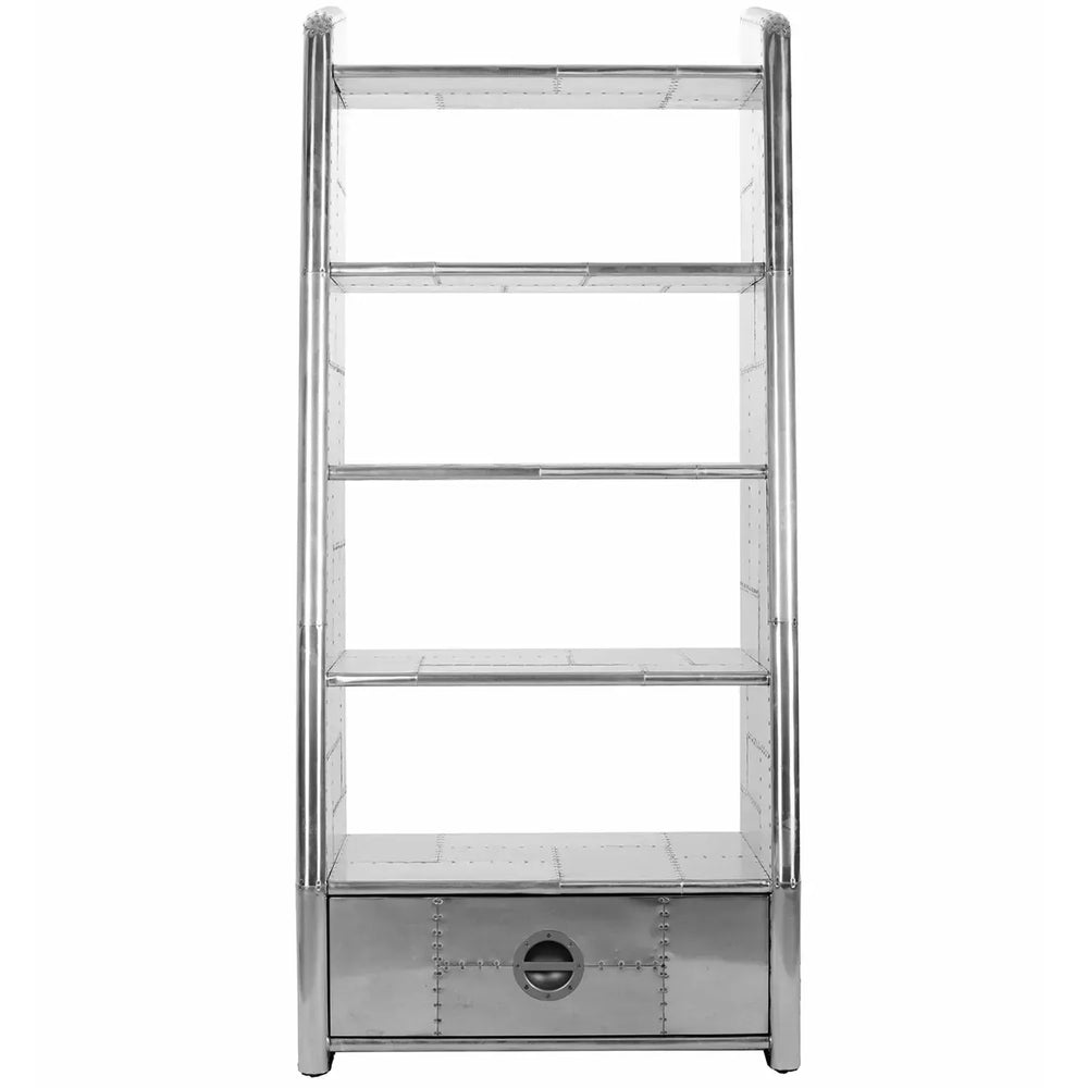Industrial aluminium bookshelf aircraft in white background.