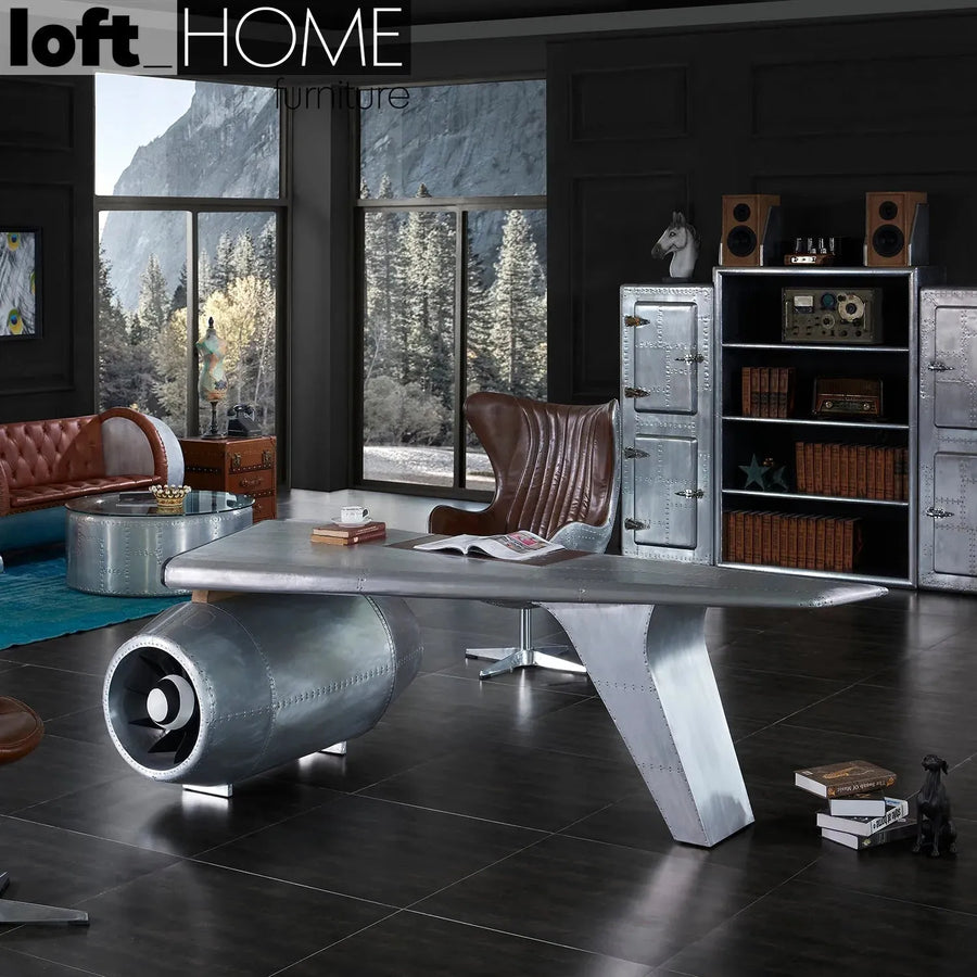 Industrial aluminium study table aircraft engine primary product view.