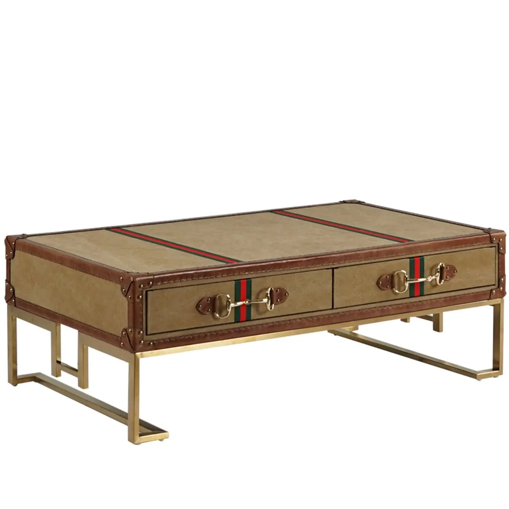Vintage canvas coffee table guccio in white background.