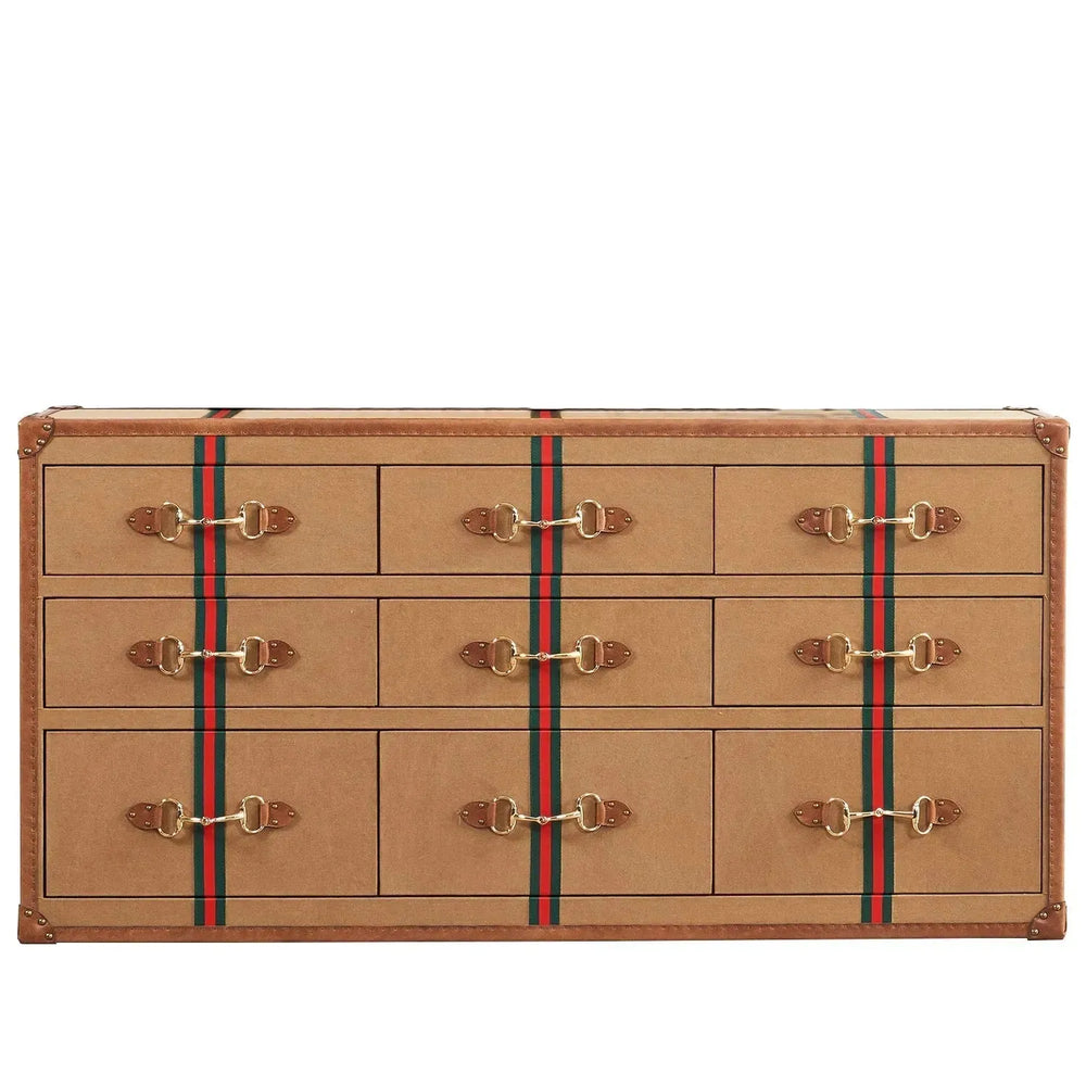 Vintage canvas drawer cabinet guccio in white background.