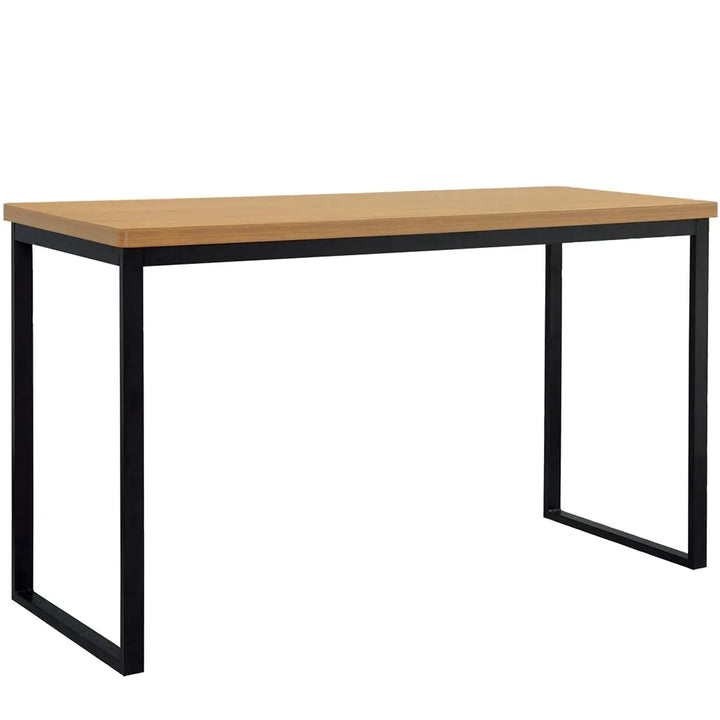 Industrial elm wood bar table hardy in panoramic view.