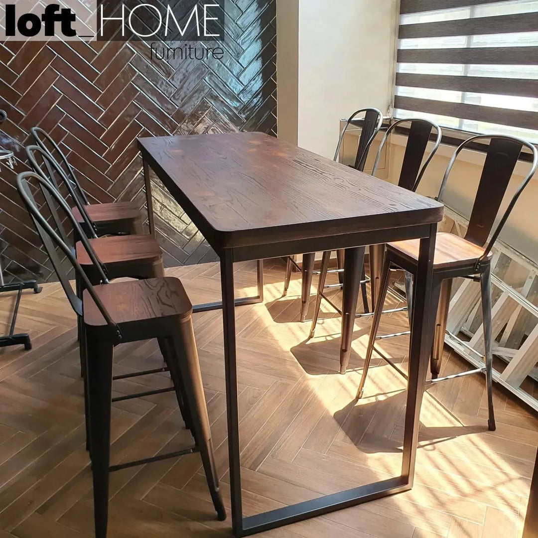 Industrial elm wood bar table hardy in real life style.