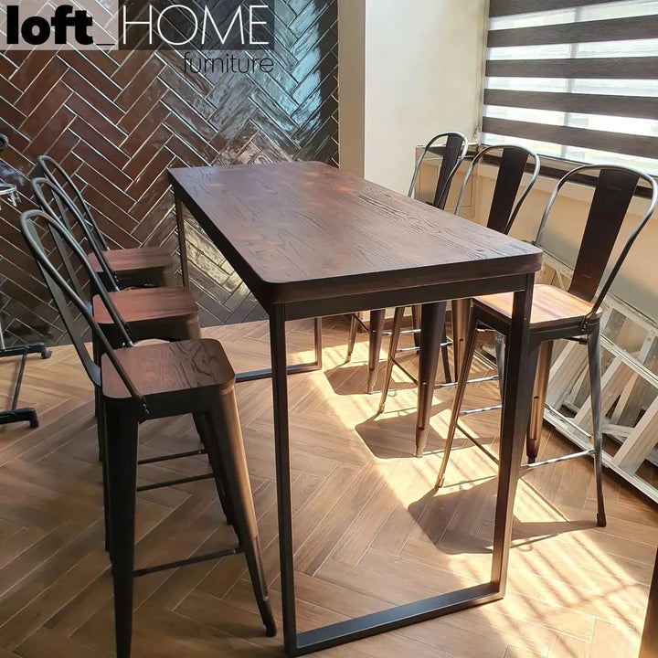 Industrial elm wood bar table hardy in real life style.