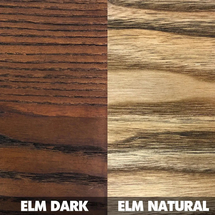 Industrial elm wood bar table hardy color swatches.