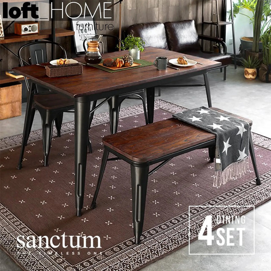 Industrial elm wood dining set 4 pieces sanctum x primary product view.