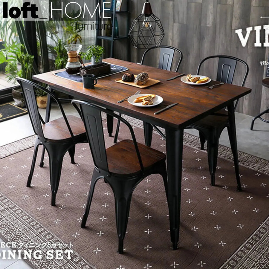 Industrial elm wood dining set 5 pieces sanctum x primary product view.