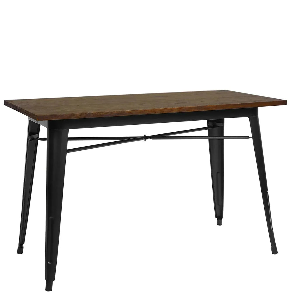 Industrial elm wood dining table sanctum x in white background.
