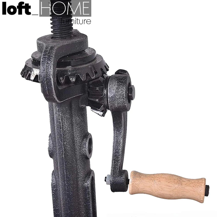 Industrial leather height adjustable stool gear with context.