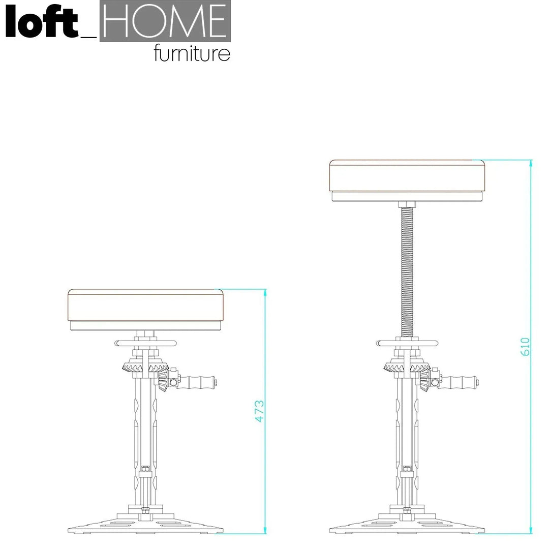 Industrial leather height adjustable stool gear color swatches.