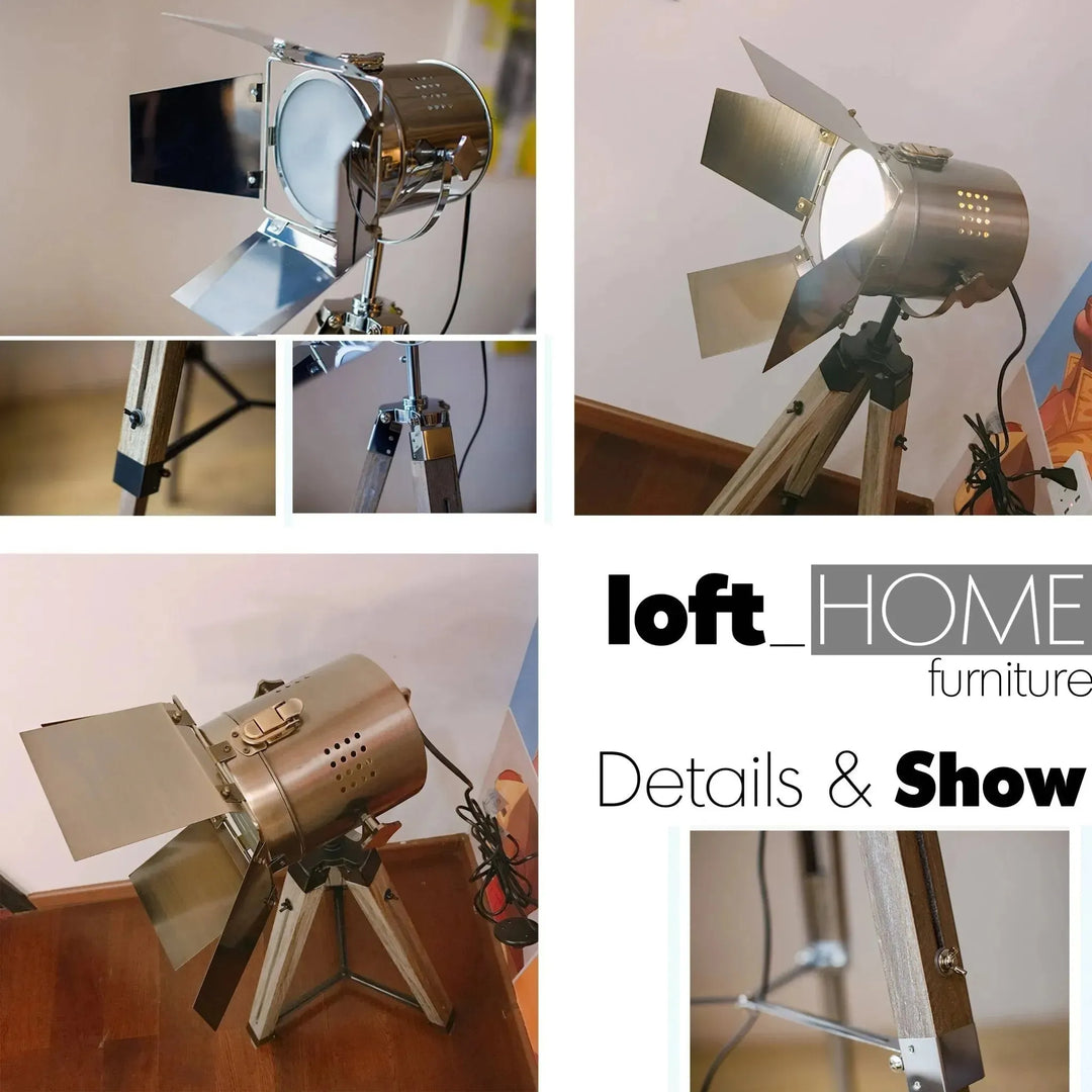 Industrial metal floor lamp tripod s in real life style.