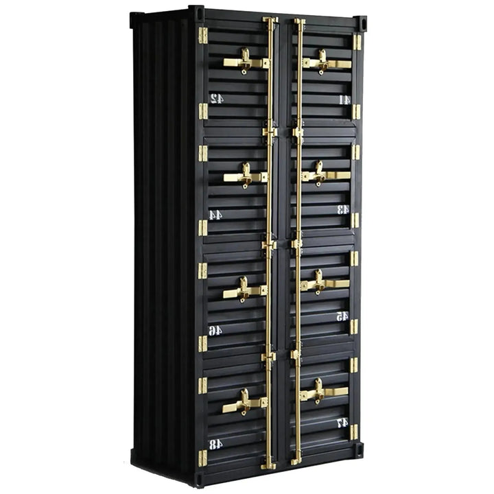 Industrial metal storage cabinet container 8 doors in panoramic view.