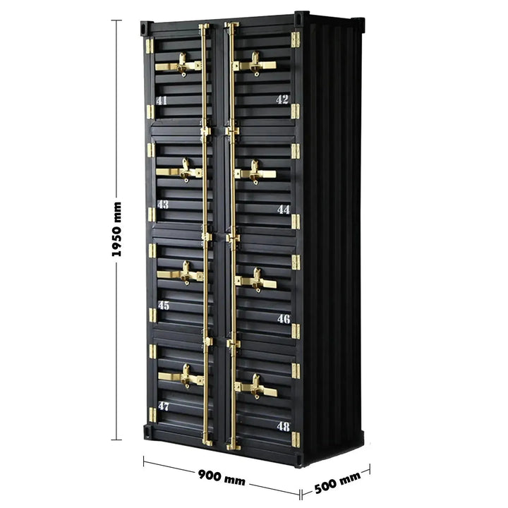 Industrial metal storage cabinet container 8 doors size charts.