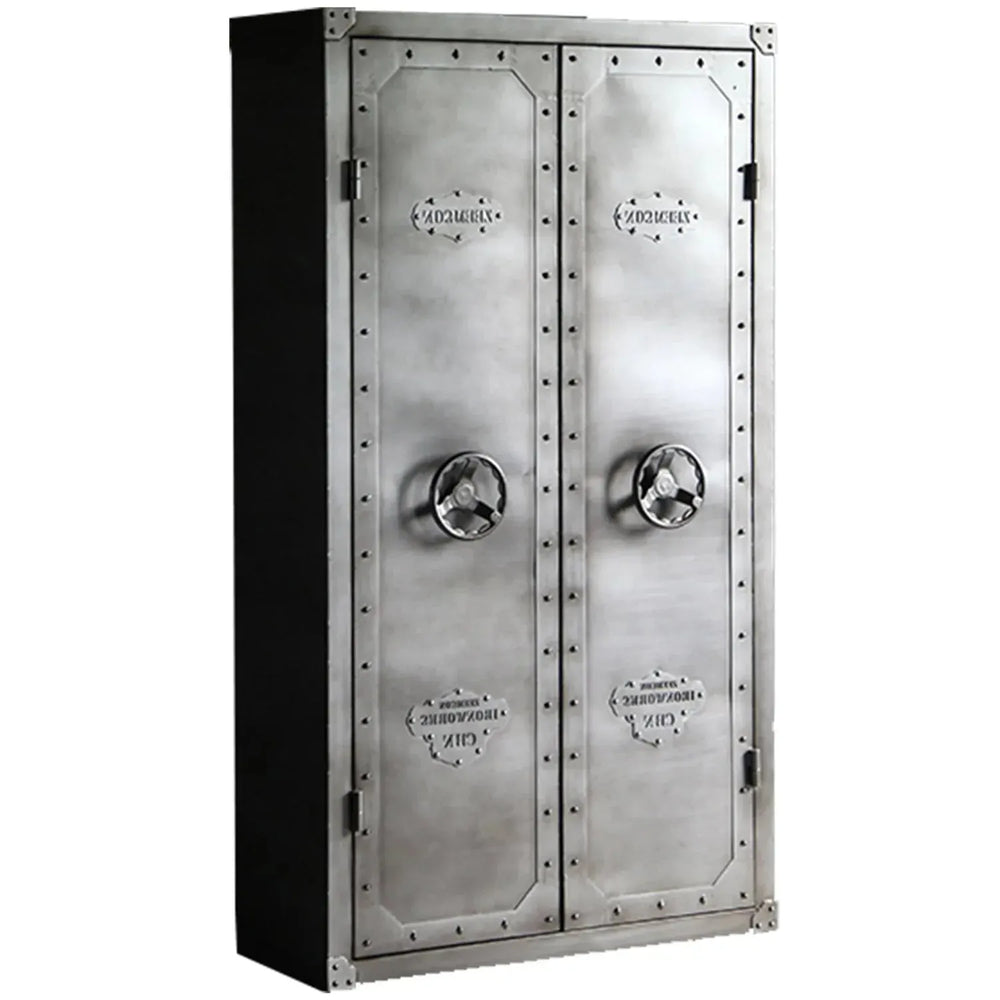 Industrial metal wardrobe hatch wheel double in white background.
